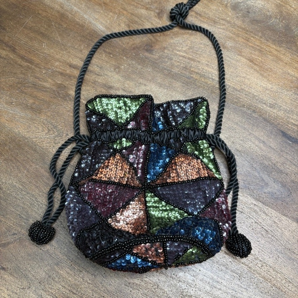 Sequin Beaded Evening Bag Purse Black Party Cocktail Formal - Picture 2 of 11